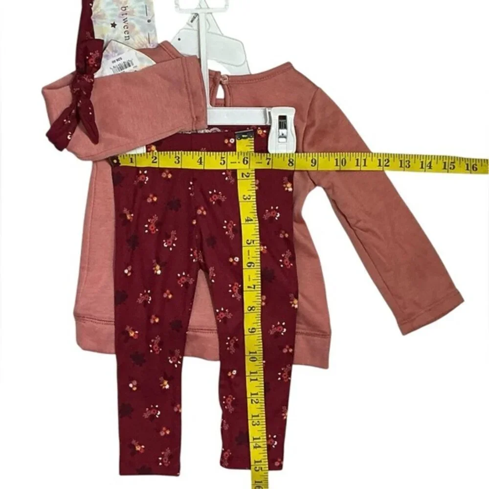 Btween Hello Autumn 3 Pc Matching Baby Girl Top Legging Headband NEW 12 Month